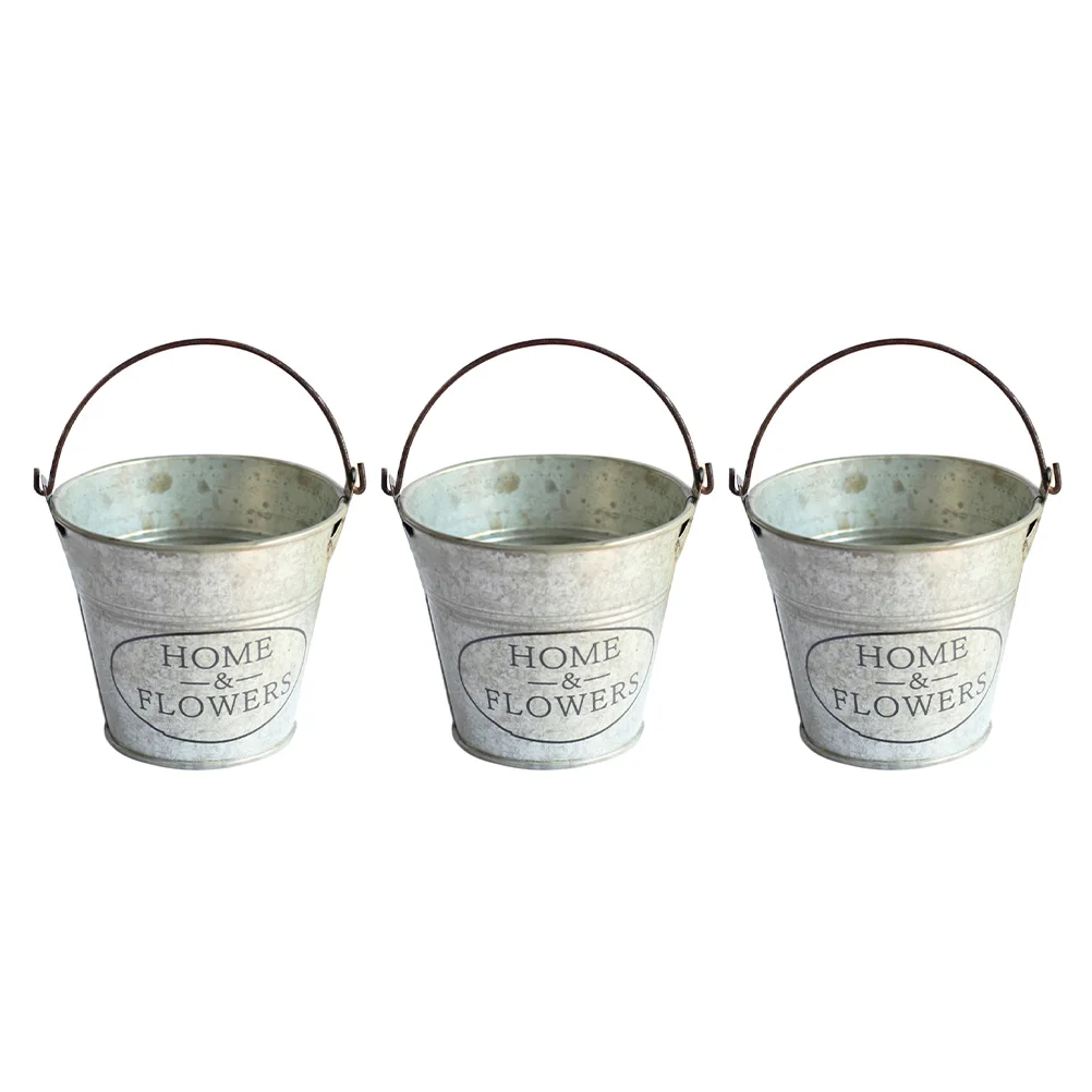 

3pcs 3 Retro Flower Buckets Vintage Decorative Rustic Metal Iron Barrel Planter Pots for Garden Balcony Home Office