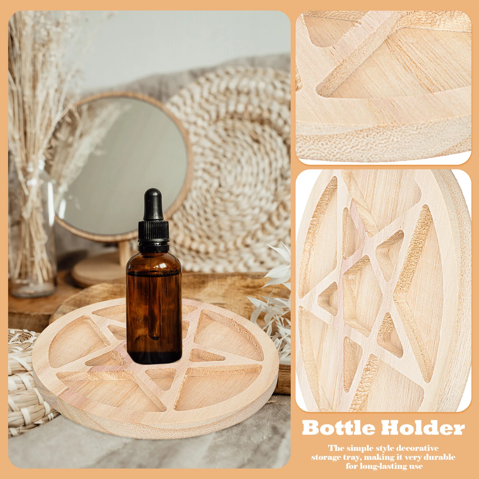 

2 Pcs Essential Oil Bottle Holder Wooden Craft Tray Smooth Edge Star Design Jewelry Display St Crystal Stone Manicure Plate