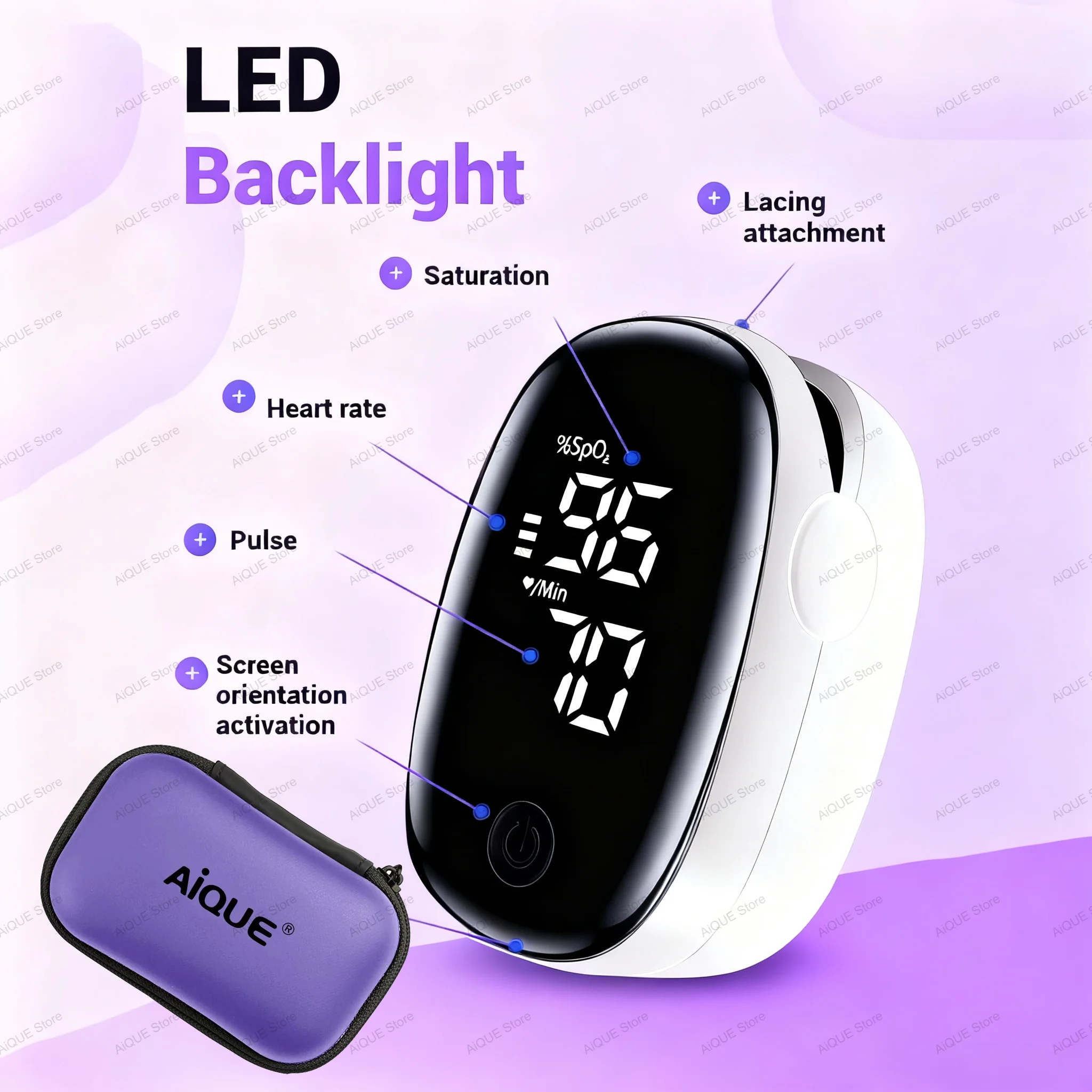 

JUSTLANG Fingertip Pulse Oximeter With Case Portable 4 Color Blood Oxygen Saturation Monitor LED Display Fingertip Oximeter SPO2