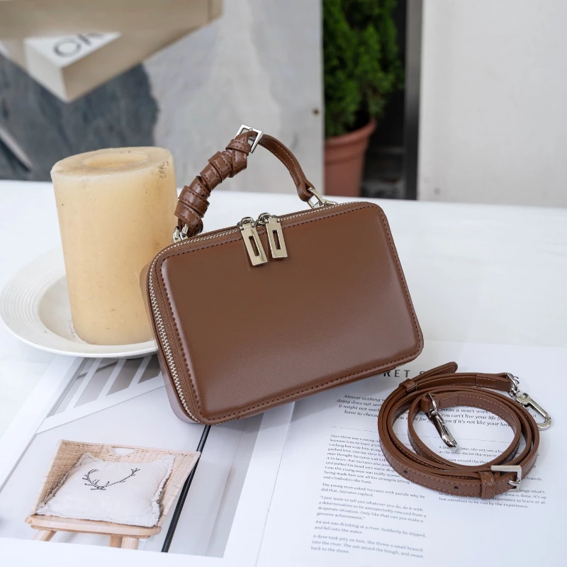 

Genuine Leather Women Box Handbag Purse Women's Bag Solid Color Shoulder Crossbody Bags Lady Messenger Small Tote for Women Girl