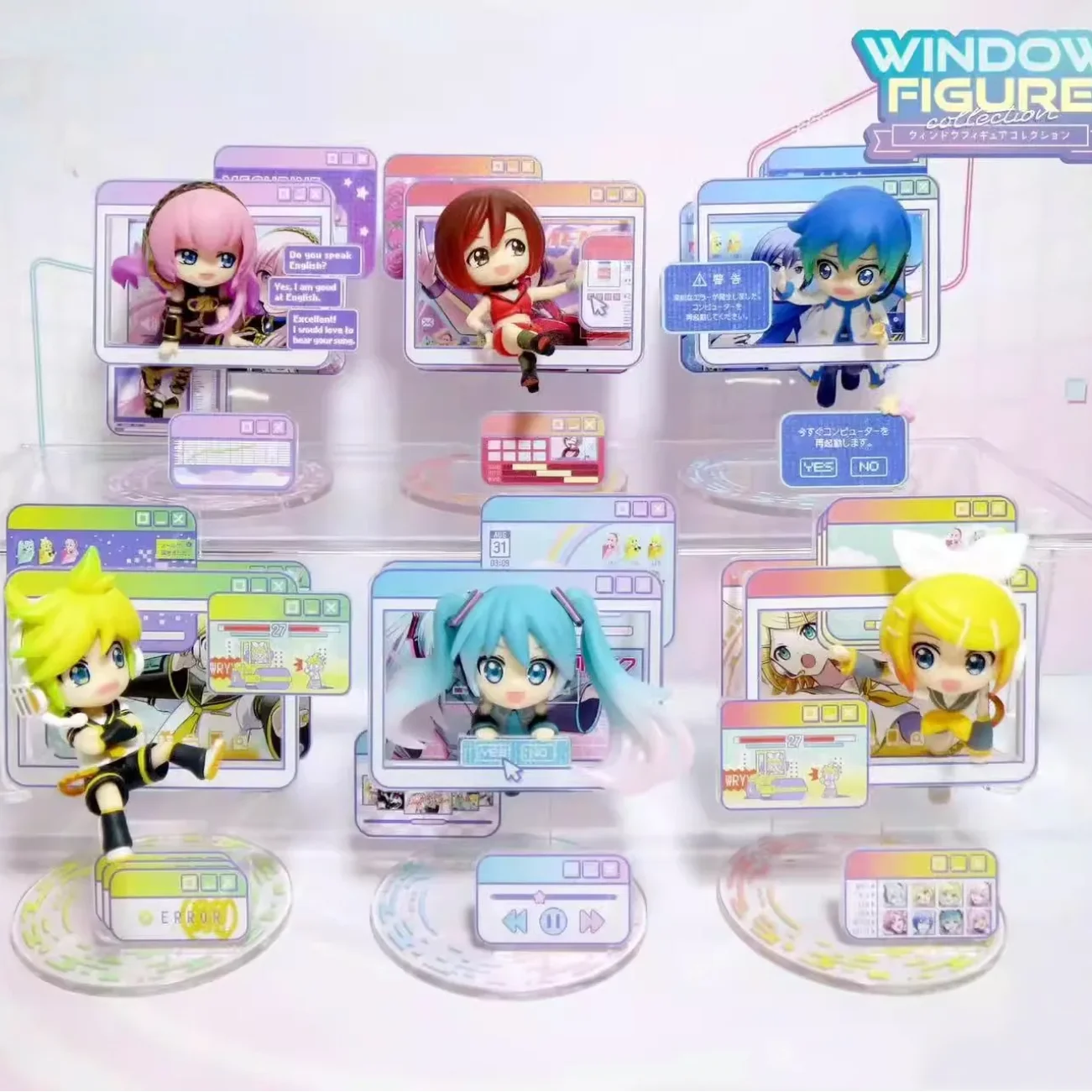 

6pcs/set 2024 New Anime Hatsune Miku KAITO Rin Len Luka window figure kawaii miniature Model Toys Doll Ornaments Gifts