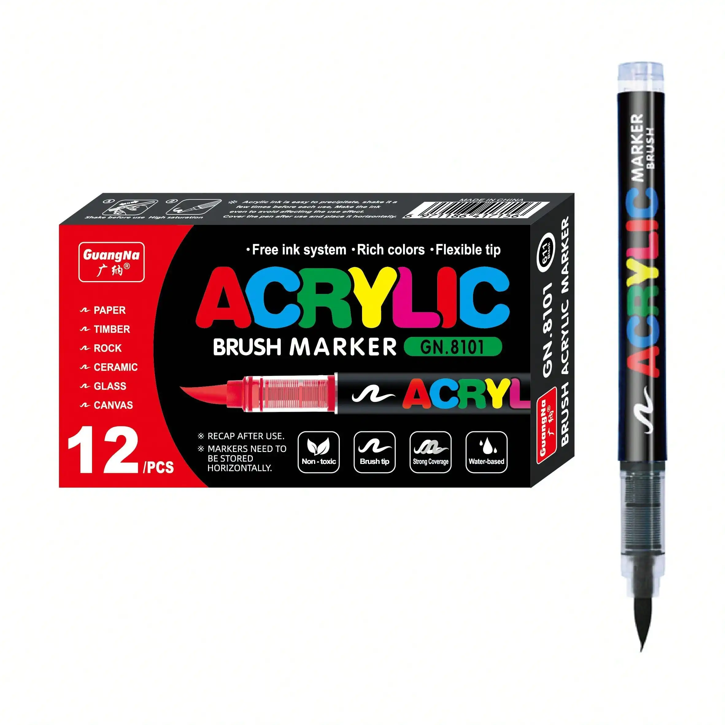 12 Pcs Black/White Premium Soft Tip Acrylic Marker Set Black White Acrylic Markers for Wood Ceramic Festival Craft Making