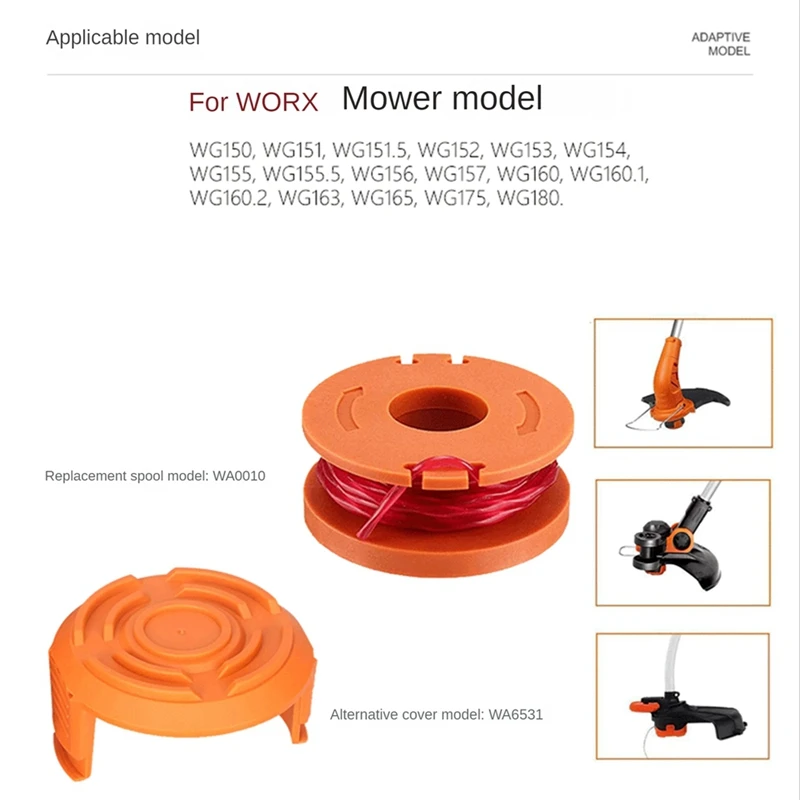 6PCS for Replacing WORX WA0010/WA6531 Spool Mowing Head Mowing Line Cover Grass Rope Reel