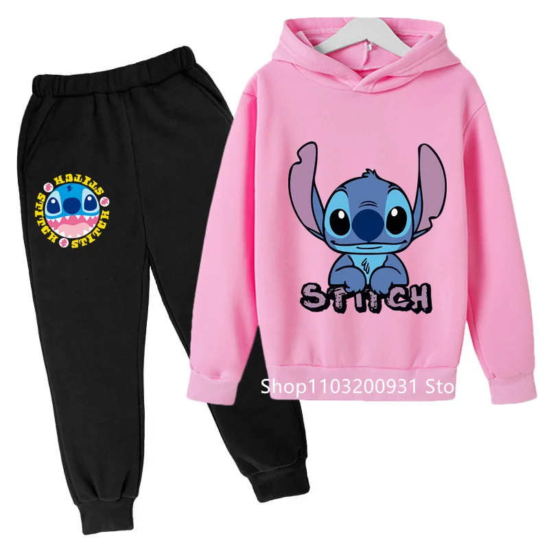 Kids Kawaii Stitch Hoodie Set Pullover Suit Children Stitch Stich Sweatshirt Pants 2 Pieces Long Sleeve Clothes For Boys Girls