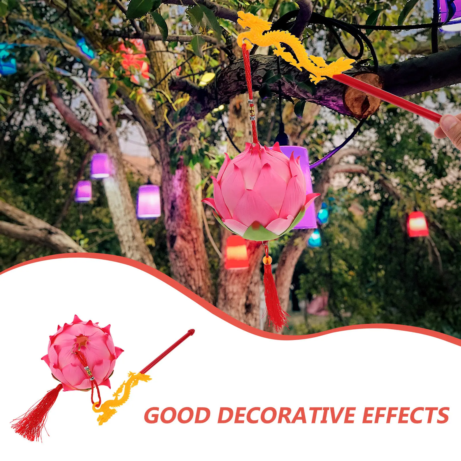 1Set Chinese Style Lotus Lantern Lightweight Fabric Plastic Decorative Festival Party Wedding Photography Prop