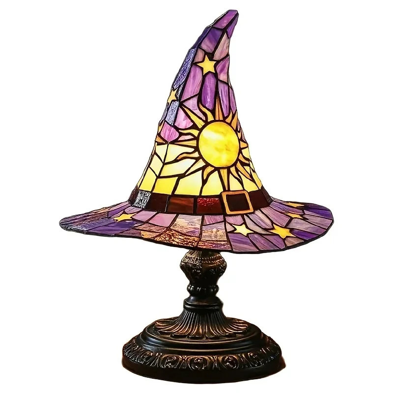 Witch Hat Lamp - Gothic Wizard Hat Light with Purple to Yellow Gradient, USB-Powered Tabletop Decoration for Halloween