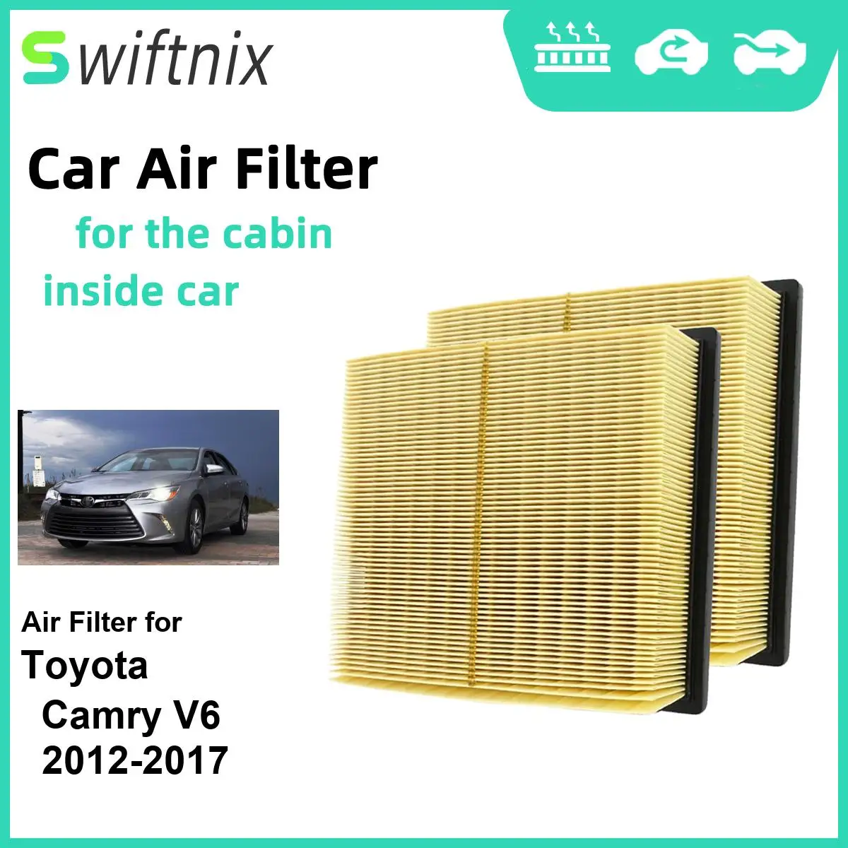 

Воздушный фильтр двигателя Calm Carbon Fiilter для салона Toyota Camry V6 2012-2017 CA10755 17801-0P050 17801-0P051 17801-31130, 2 шт.