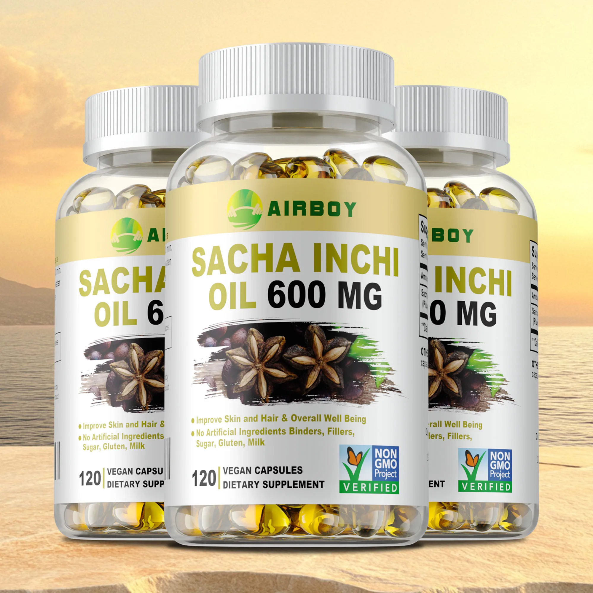 

Sacha Inchi Oil 600mg - Supports Blood Pressure and Cholesterol Health, Improve Skin, Promotes Heart Health and Brain Function