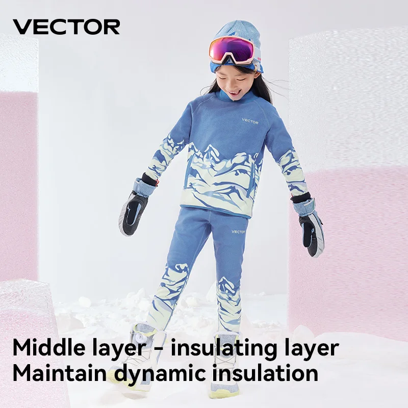 VECTOR Kinderfleece jongens en meisjes tops en broeken voor warmte en sneldrogend buiten skiën snowboard lycra stof