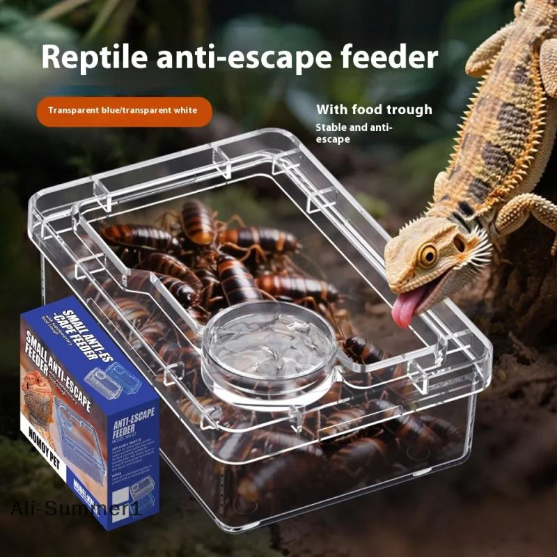 【E】Comedero transparente para reptiles, lagarto, tortuga, cuenco de comida antiescape, contenedor vivo de gusano, cuencos para reptiles y mascotas, suministros para mascotas