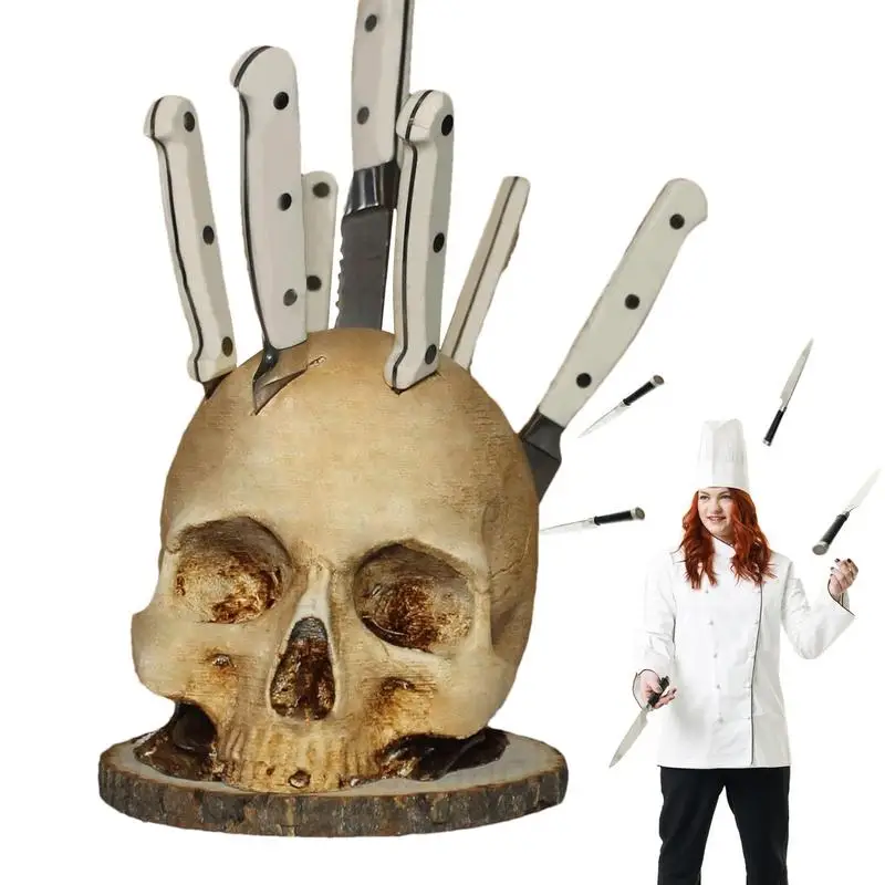 

Кухонный держатель для ножей с черепом, держатель для ножей в форме головы ужасов, держатель для ножей, страшная стойка для хранения вечеринок ужасов, декоративный органайзер для ножей