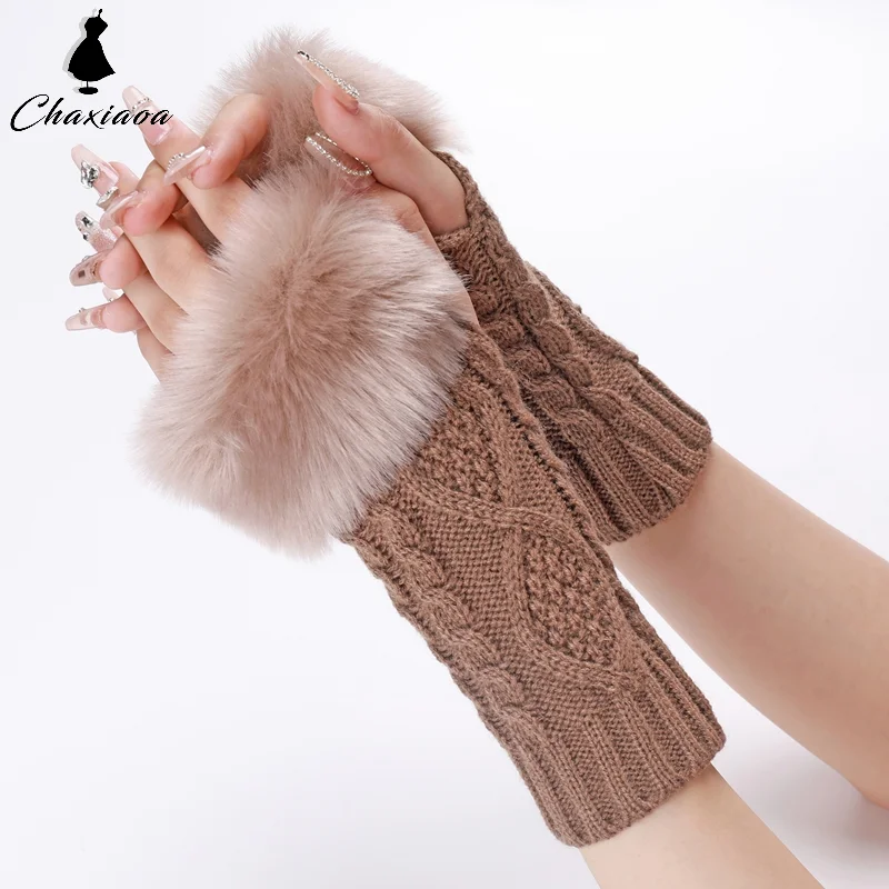 Wollen mouwhoes Winterarmwarmers Gebreide vingerloze handschoenen Armmouw voor dames Dikke warme wanten Harige armhoes