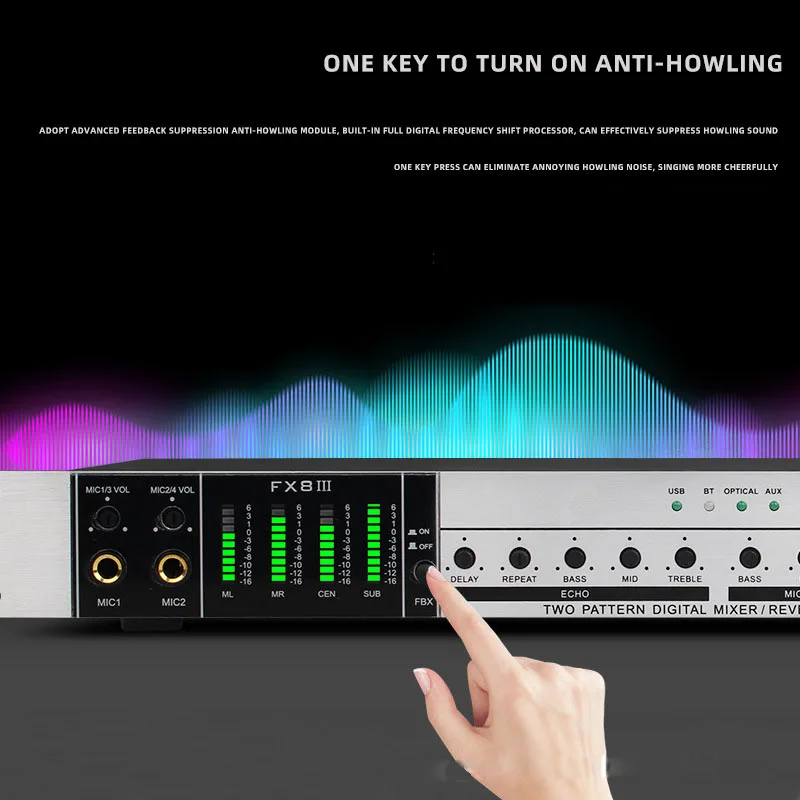Paulkitson fx8iii processador de efeitos de eco de áudio digital profissional dsp karaoke microfone sem fio pré-efeitos processador de áudio