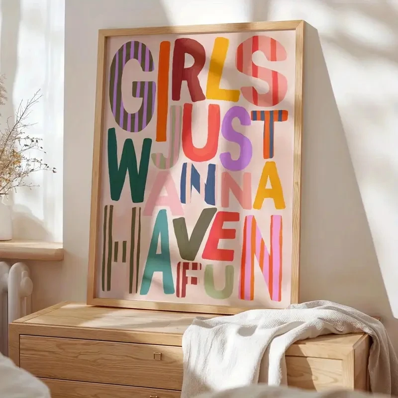 

Retro Canvas Rainbow Characters Pink Background Girl's Room Living Room Nursery Inspiring Home Decoration Teenagers' Bedroom