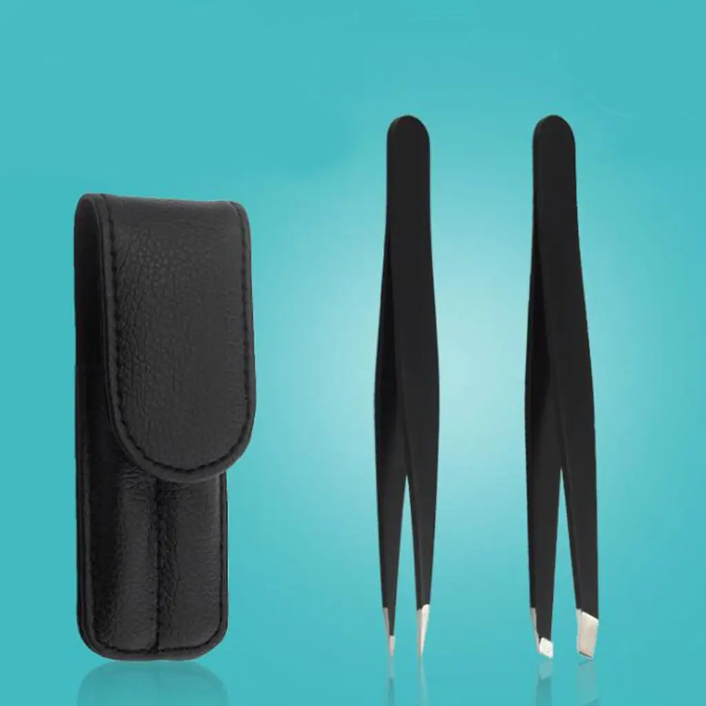 Stainless Steel Eyebrow Trimmer and Tweezer Clip Set Flat and Point Tips with Protective Case for Brow Shaping and Face Hair
