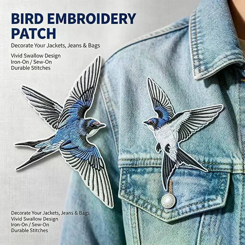 1 PCS Delicate Swallow Embroidery Patches Fabric: Home Pillow Clothes Sewing Handmade Applique Repair