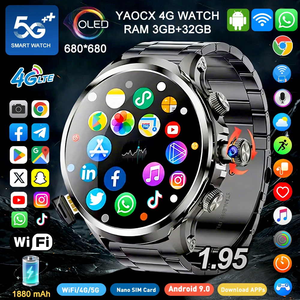 

Новые умные часы с SIM-картой, NFC, GPS, 4G, Wi-Fi, 32 ГБ памяти, 10-дневным временем автономной работы, монитором здоровья, видеозвонками, большим экраном 1.85'', Android, для мужчин и женщин.