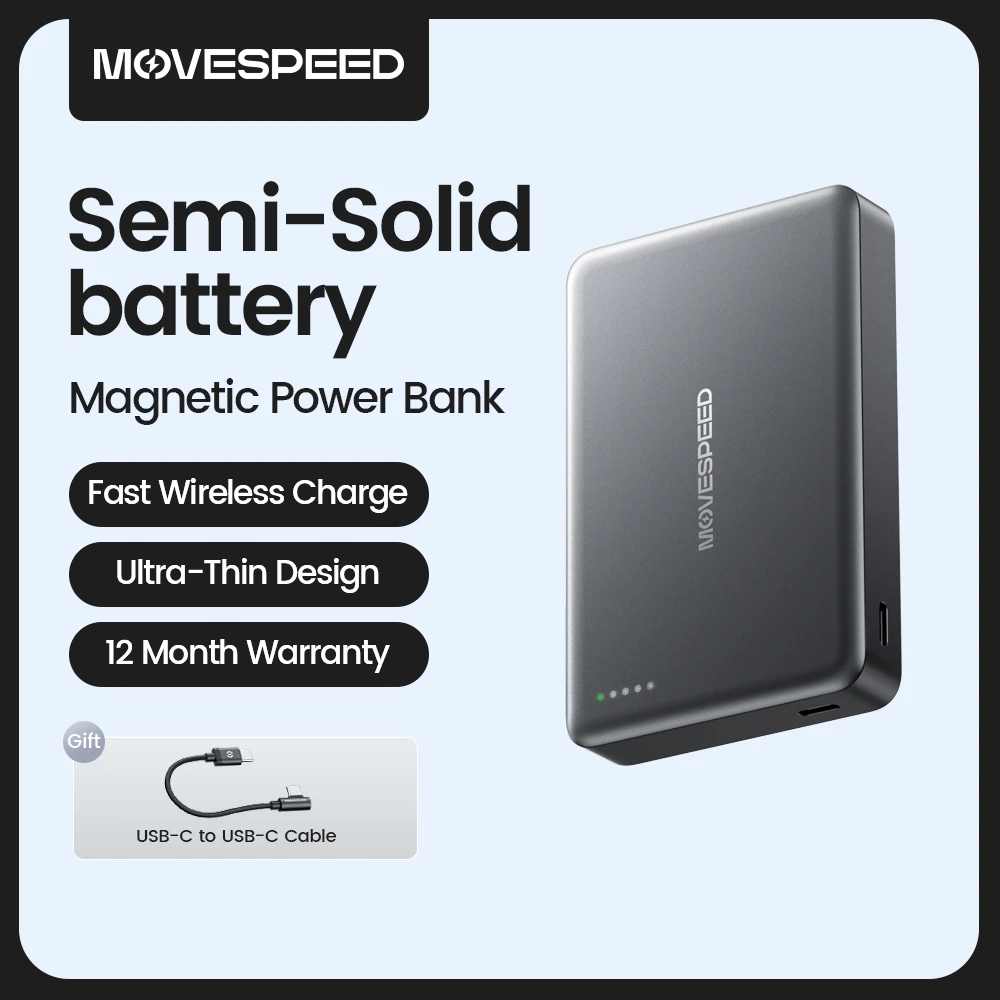 MOVESPEED P08Pro Semi-Solid-State Battery Power Bank 10000mAh 5000mAh Magnetic Wireless Charge Powerbank for iPhone 17 16 15 14