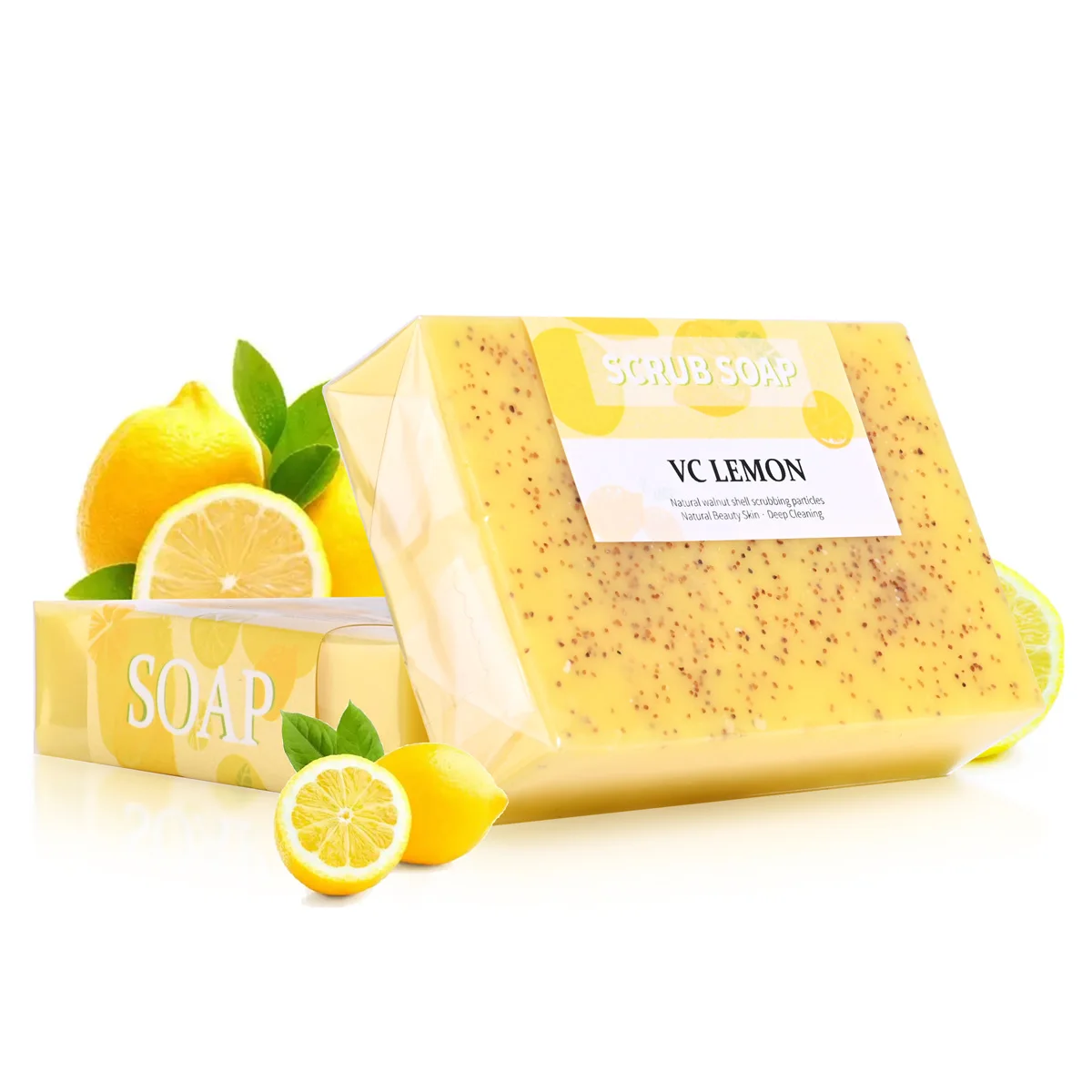 M+100g Fruit Soap Lemon Cleaning Frosted Particles Exfoliating Bath Body Care Whitening Handmade Soap