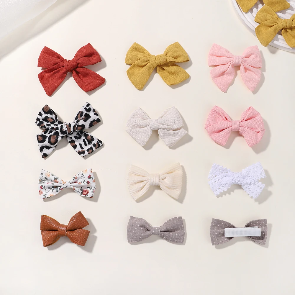 4PCS/Set Muslin Baby Girls Bows Hair Clips Hairpins Hairclip For Kids Cotton Linen Barrette Flower Print Side Pin Accessories