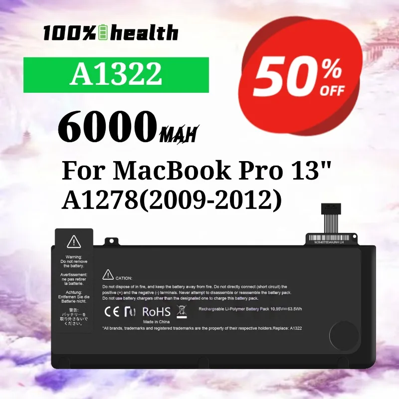 

A1322 6000mAh Laptop Battery for Apple MacBook Pro 13''/A1278 (2009-2012) Lithium Rechargeable Battery