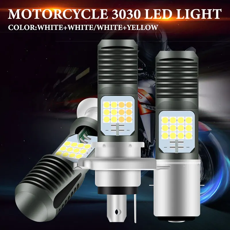 1pcs Daul Color H4 LED Headlights P15d LED Bulb BA20d LED Spotlight for Motorcycle 3030 24SMD CANBUS Moto Headlight Fog Lamp