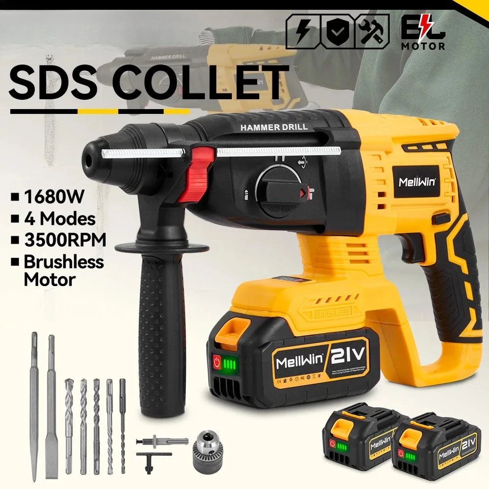 26MM Brushless Electric Hammer 1680W Cordless Rotary Impact Drill Hammer Woodworking Tools For Makita 18V Battery Pin