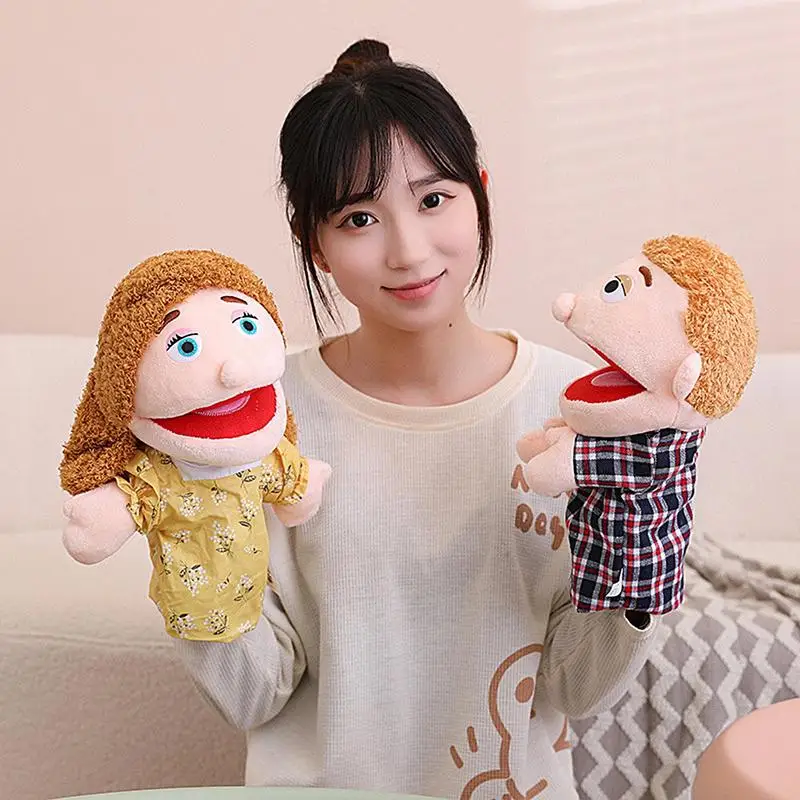 28cm Familys Members Storytelling Hand Puppet Bed Story Learning Plush Dolls Interactive Pretend Play Puppets With Movable Mouth