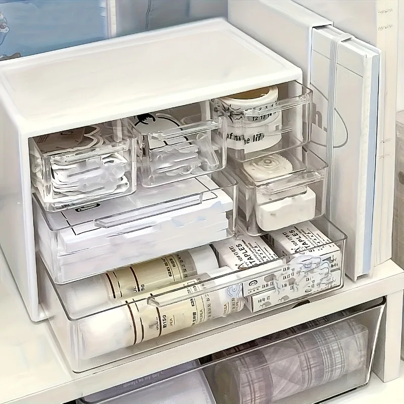 Desktop-Organizer mit sechs Schubladen – geräumiger und multifunktionaler Behälter, perfekt für Bürobedarf, Schreibwaren, Wohnheimutensilien – Detail 4