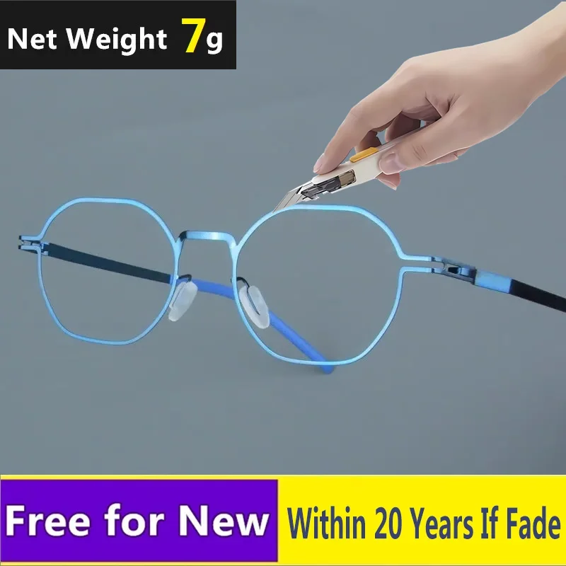 

Handmade Screwless 20 Years No Fading Eyeglasses German Brand Design Glasses Frame Ultra Light 7g Eyewear Square Rim Blue Purple