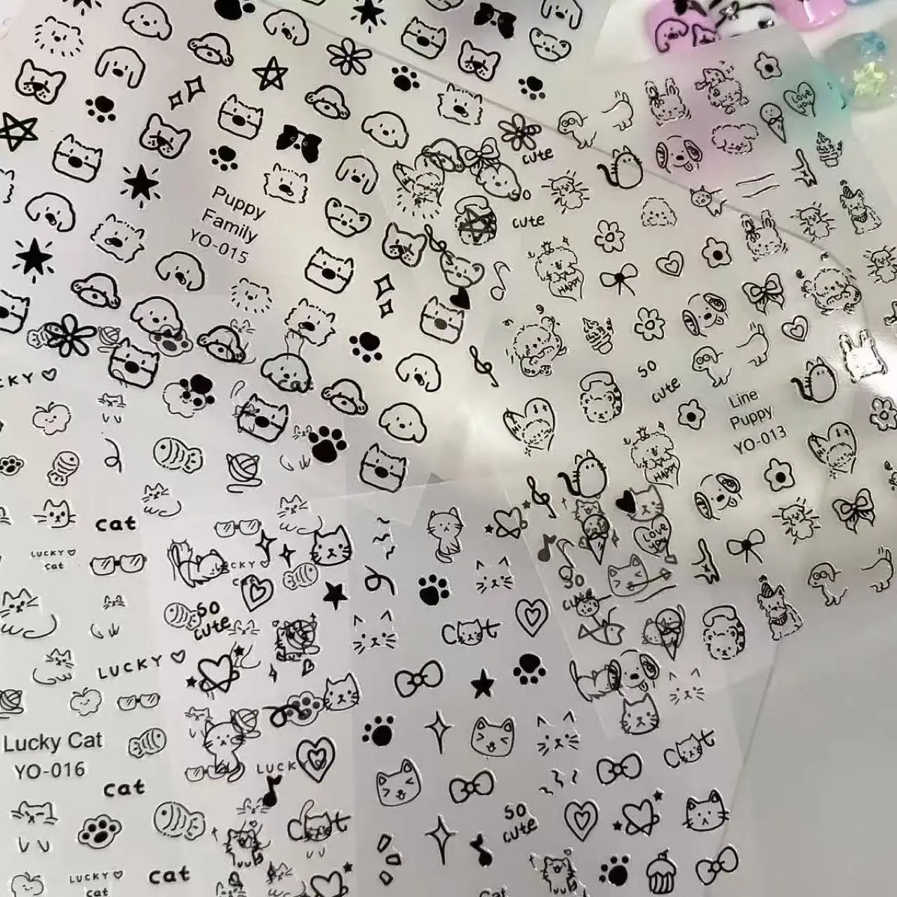 Cute Kitten Puppy Paw Self Adhesive Waterproof Nail Art Decals Hand Drawn Cartoon Stickers for Kids Nail Decor