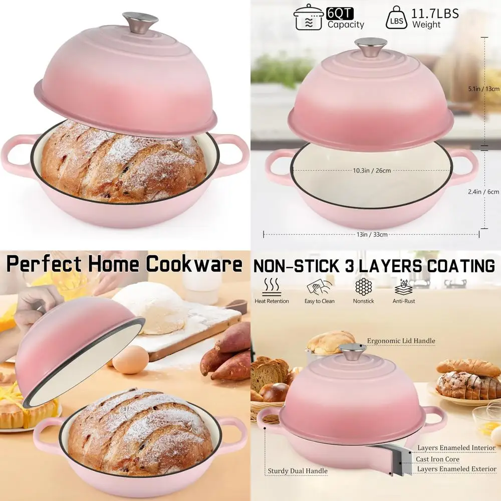 

Эмалированная чугунная голландская духовка для выпечки хлеба на закваске, 10-дюймовая печь для хлеба с крышкой, емкостью 6 литров для выпечки Enthusia