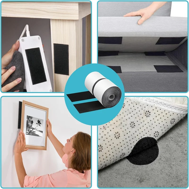 AB15-4.4 Inch X16.5 Feet Black Heavy Duty Hook And Loop Tape Adhesive, Keep Couch Cushions From Sliding Or Blowing At Outdoor