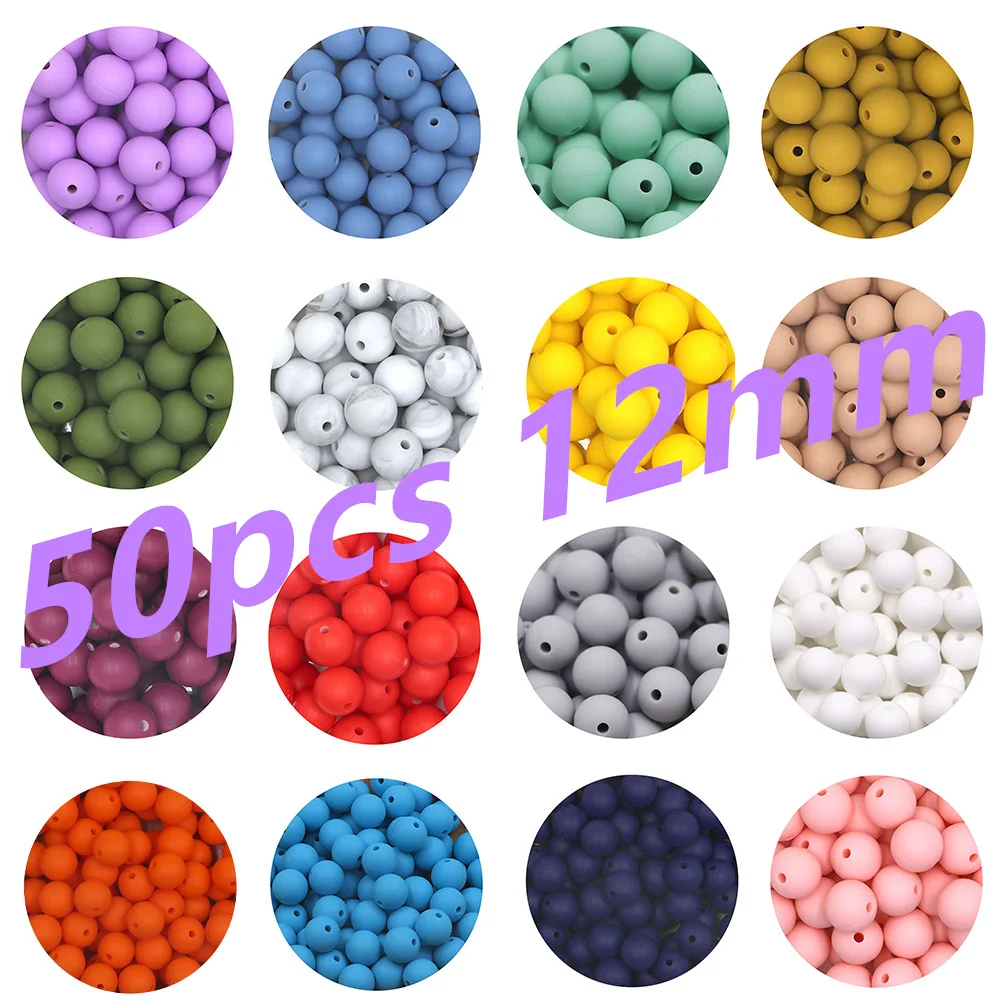 Sunrony 50Pcs 12MM Silicone Round Beads BPA Free Making DIY Pacifier Chain Bracelet Necklace Jewelry Accessories