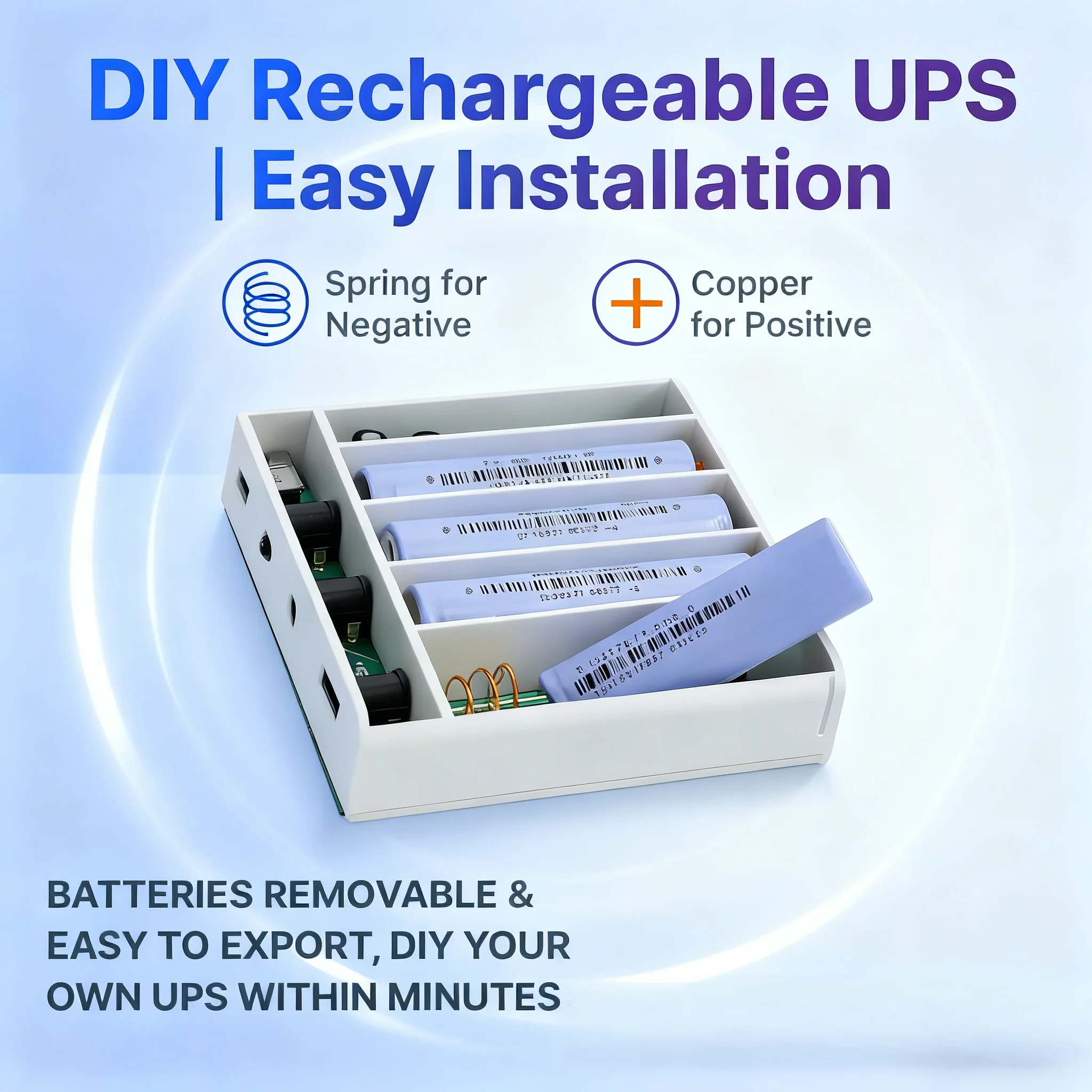 Winter 19V UPS for AIO PC - 5×18650 Flat Top Cells, No-Solder Assembly, Stable Backup, Battery Not Included