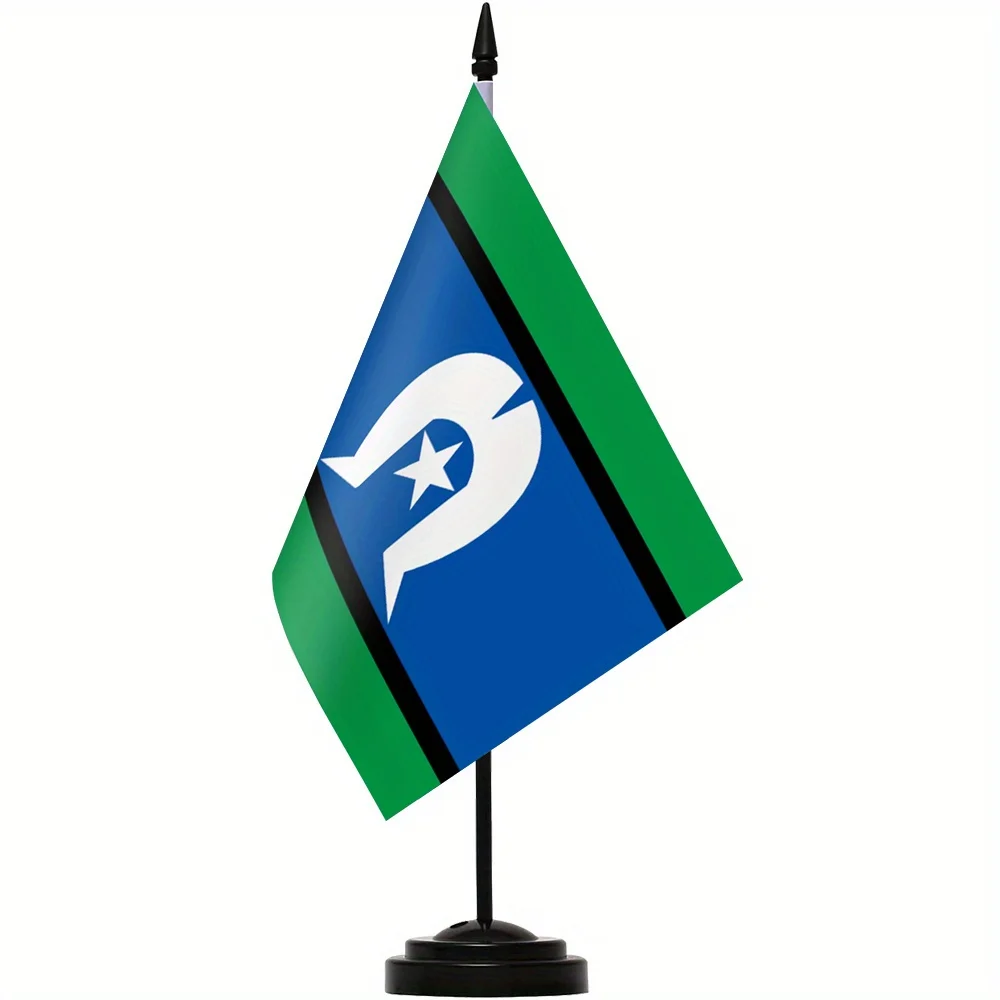 1pc Torres Strait Islanders Desk Flag, Desktop Flag with Solid Black Pole and Black Base, Offices Meeting Desk Office Decor