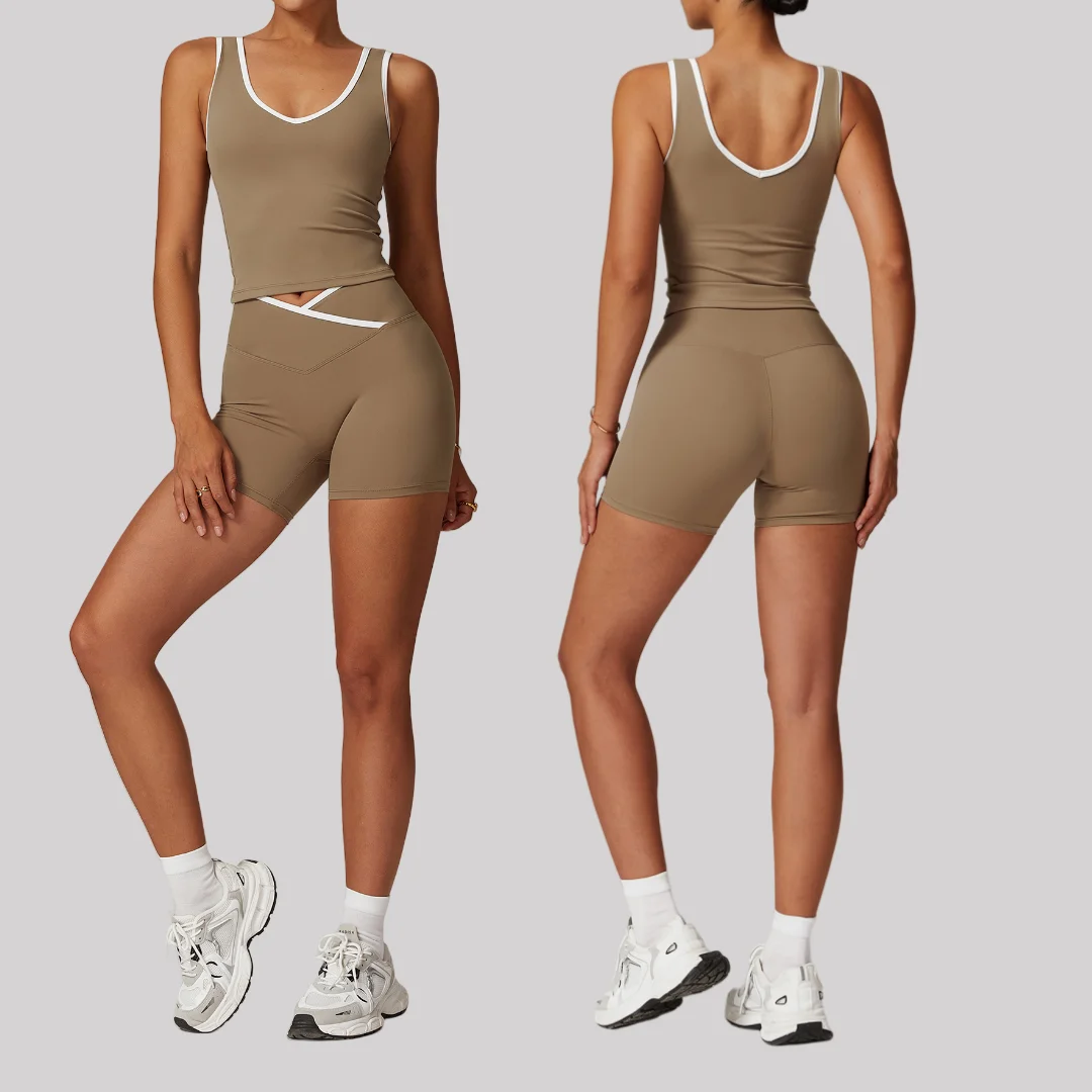 

Yoga Set Sports Fitness High Waist Lift Buttocks Tight Nude Quick-drying Pants Sports Vest Suit Running Fitness Yoga Suit Women