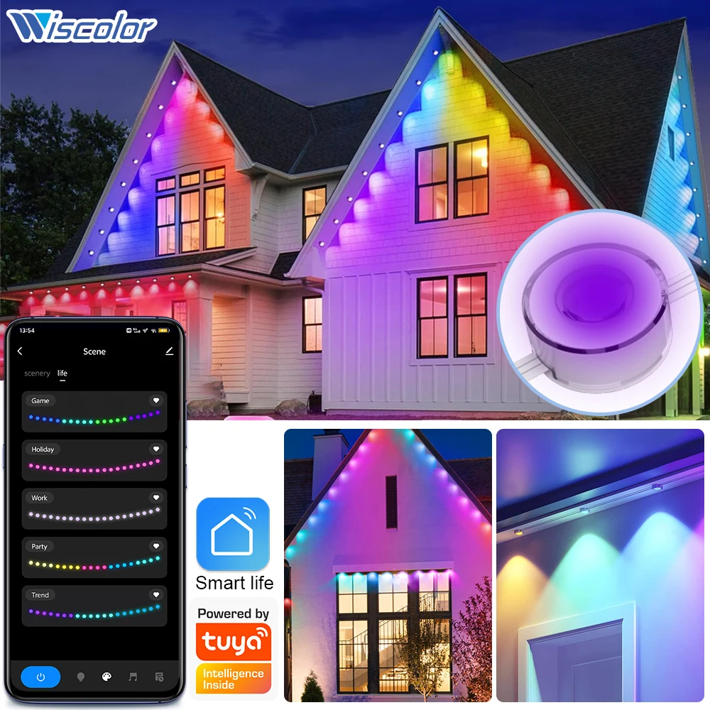 Wiscolor Smart WIFI RGBIC Eaves Lights Permanent Outdoor Lights Outdoor Waterproof Light Strings Support Alexa, Google Assistant