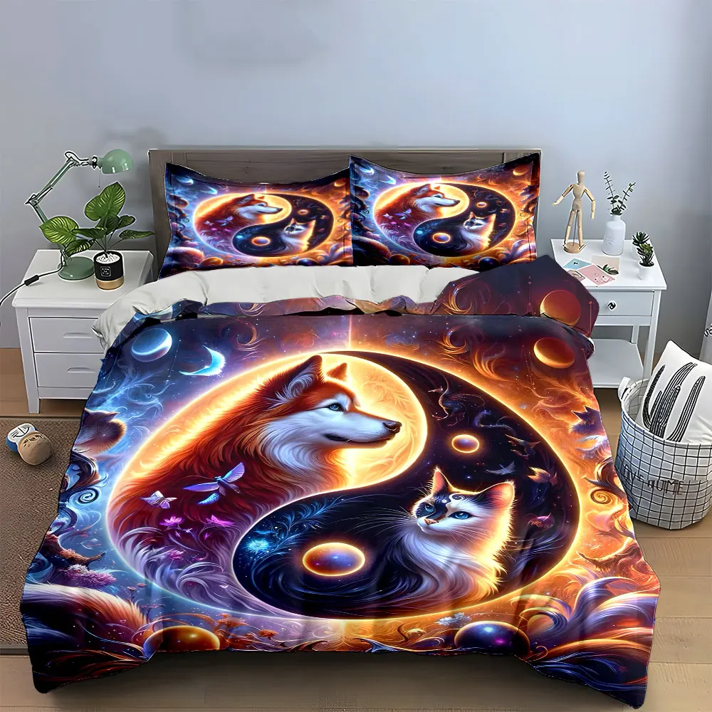 

"Yin Yang Animal Art Set" Multiple sizes kid's and adults' bedroom Exquisite 3PC bedding set, gift