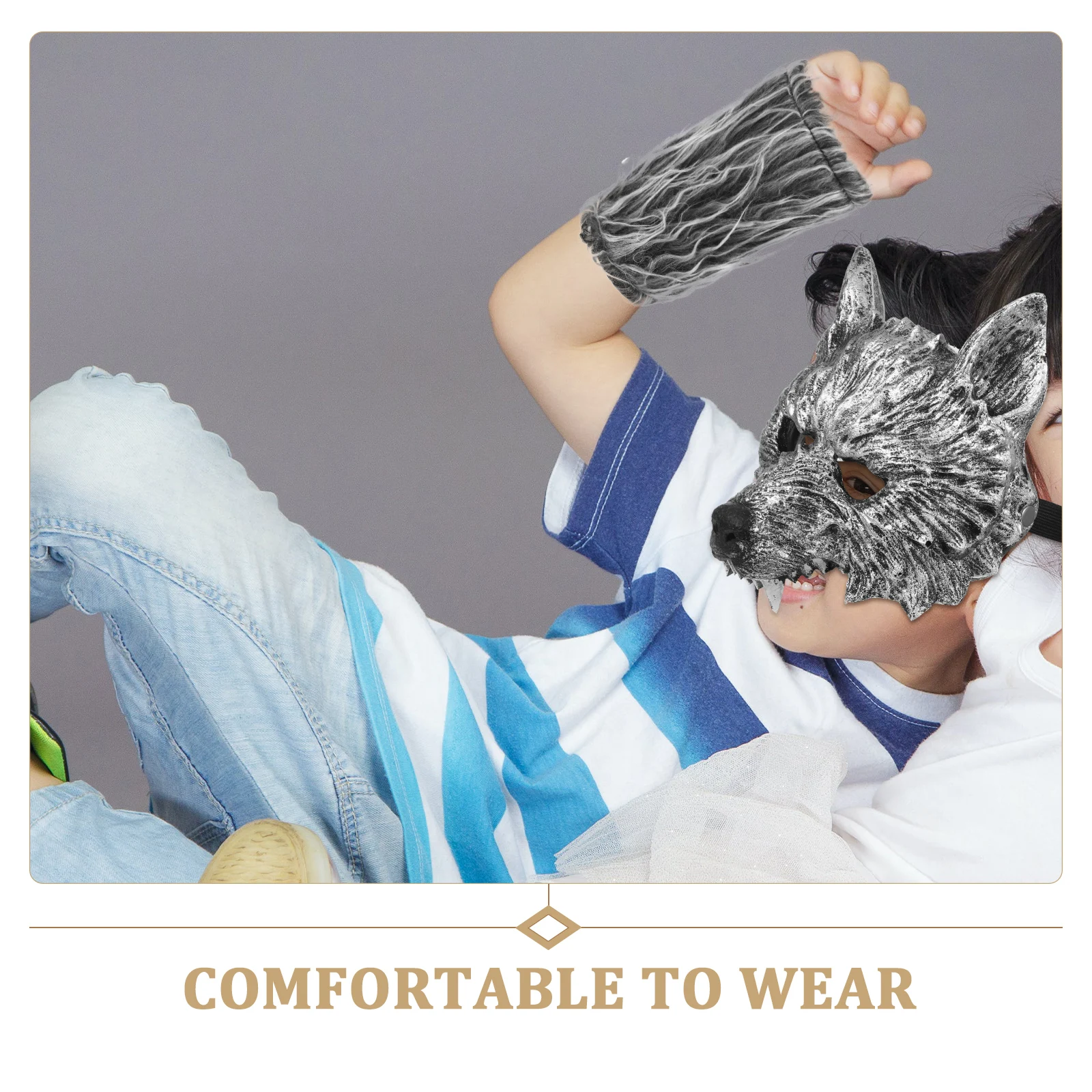 

1 set Festival Tail Silver Mask Tail Gloves Halloween Cosplay Event Decor Cosplay Wolf Mask Wolf Theme