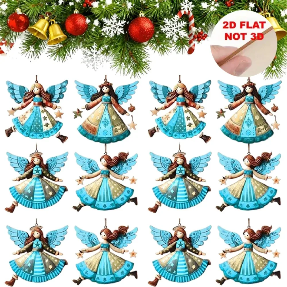 

2D Flat 12PCS Wooden Angel Pendant, A Warm Gift Choice Adding Warmth and Joy To The Home, Perfect for Christmas Party