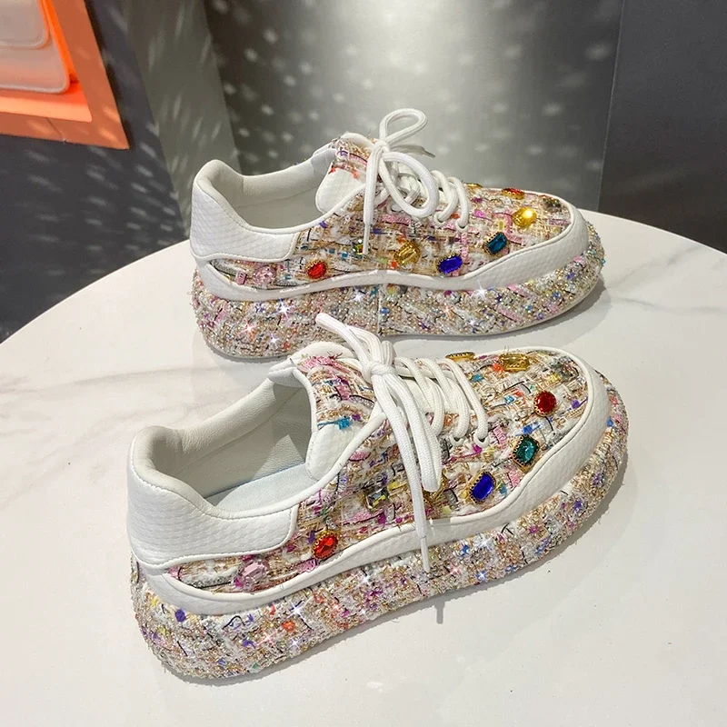 Wysokiej jakości gruba podeszwa moda podnoszący kolor Rhinestone wygodne antypoślizgowe oddychające Casual sportowe pojedyncze buty damskie