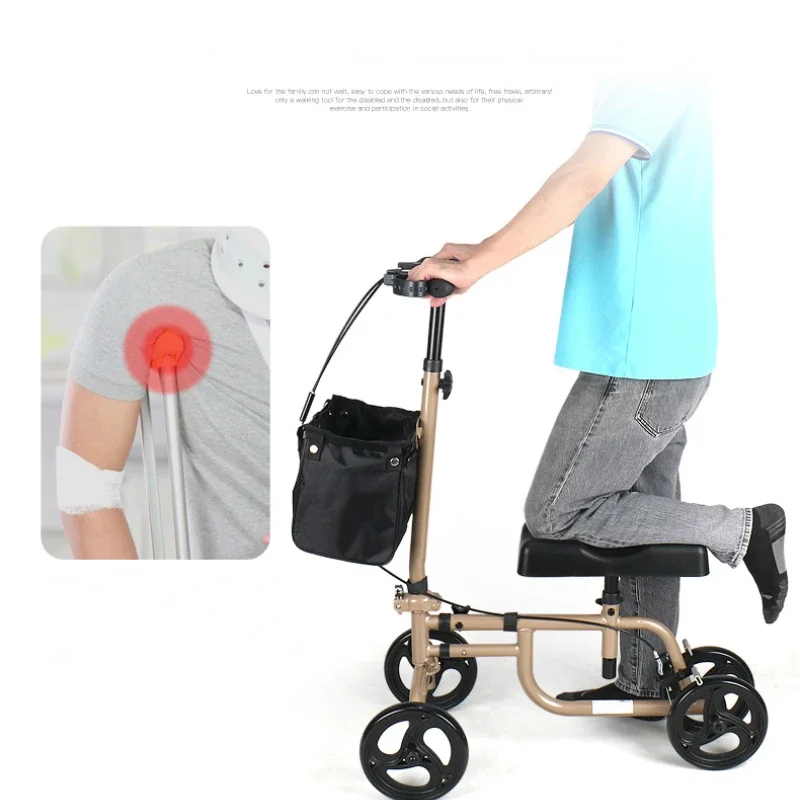 Leg Injury Rehabilitation Knee Scooter, Wheeled Walker for Disabled and Elderly, Assisted Mobility Crutches, Comfortable Support