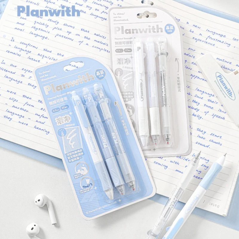 

3Pcs Pastel Aesthetic Erasable Gel Pen - 0.5mm Blue Ink Writing Pen for Kids INS Simple Girls' Stationery Office School Supplies