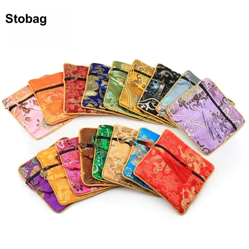 

StoBag 20pcs Chinese Silk Cotton Zipper Bag Small Embroidery Handmade Fabric Gift Jewelry Package Storage Pocket Reusable Pouch