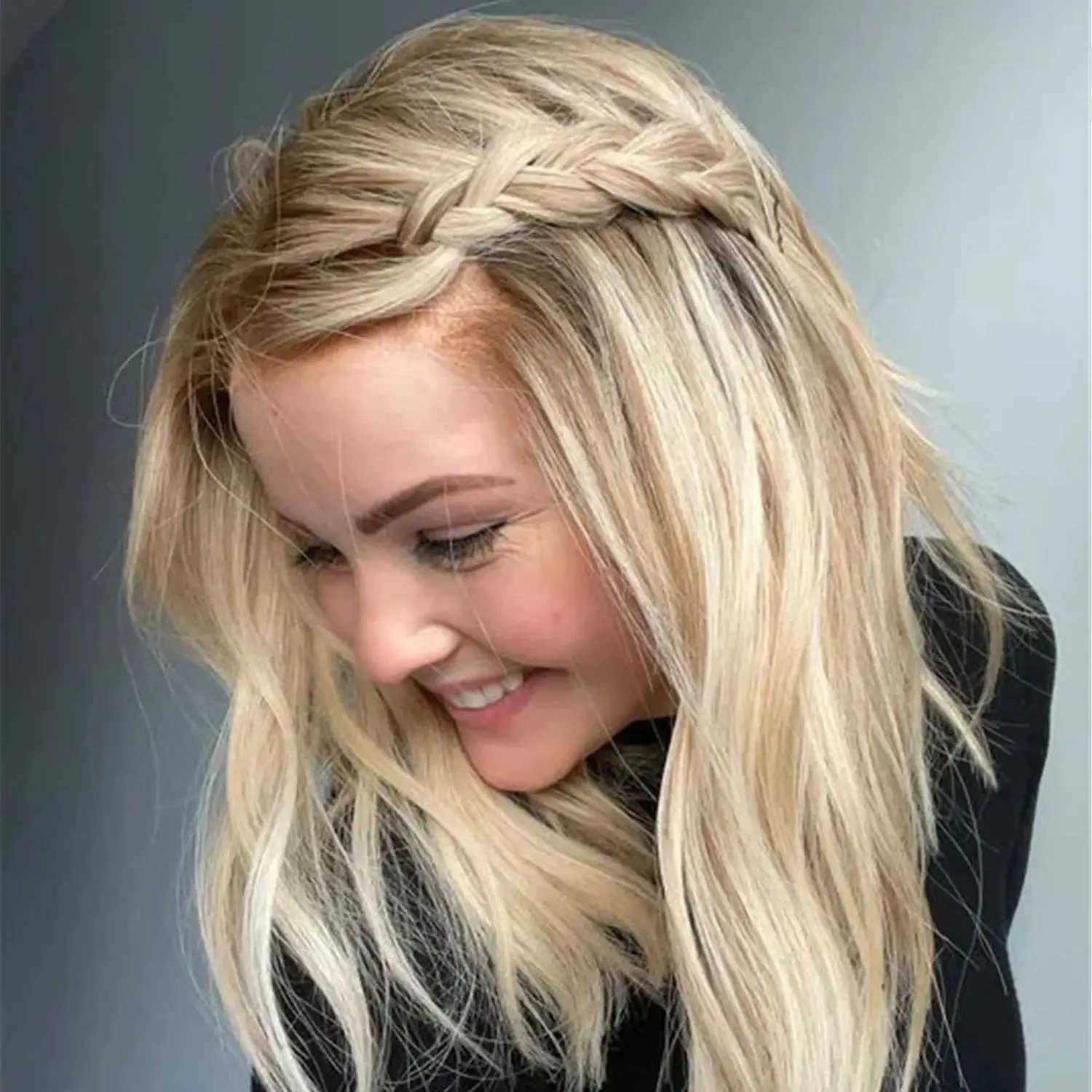 Warm Colored Wig Loose Wave Middle Parting Brown Roots High Quality Synthetic Lace Wig Female Realistic Look Hairline Daily Wigs