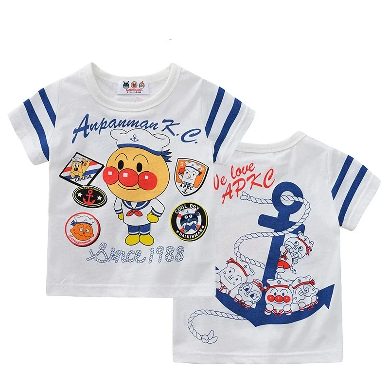 2024 New Summer Cartoon Anpanman Print Kids Short Sleeve T Shirts Children Baby Boy Girl Cotton Clothes Toddler Tops Tees Shirt