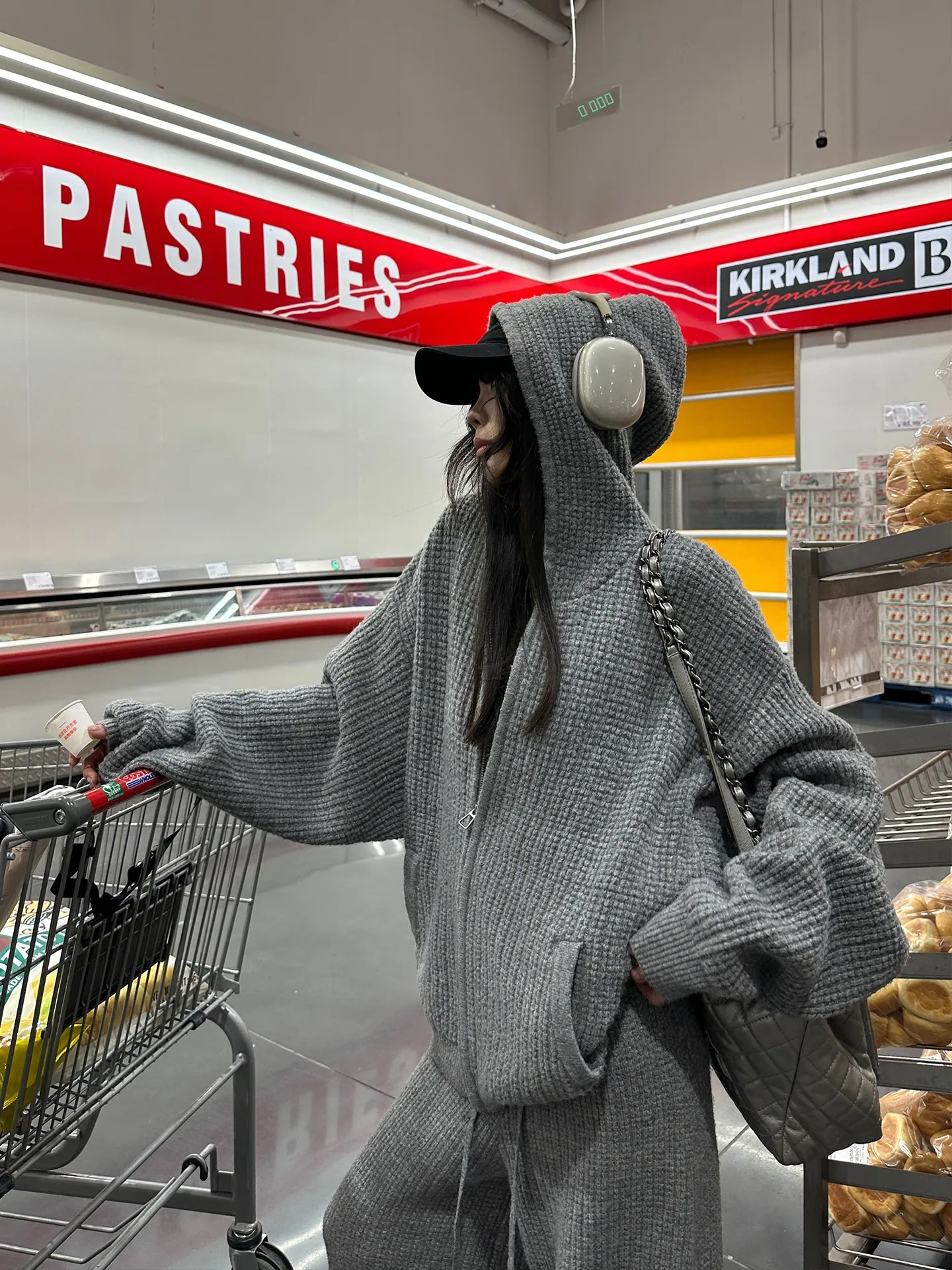 

Warden Women's Thiened Loose Knitted Hoodie Cardigan ey Wool Blend Long Sve Warm Outerwear Street Sle Autumn