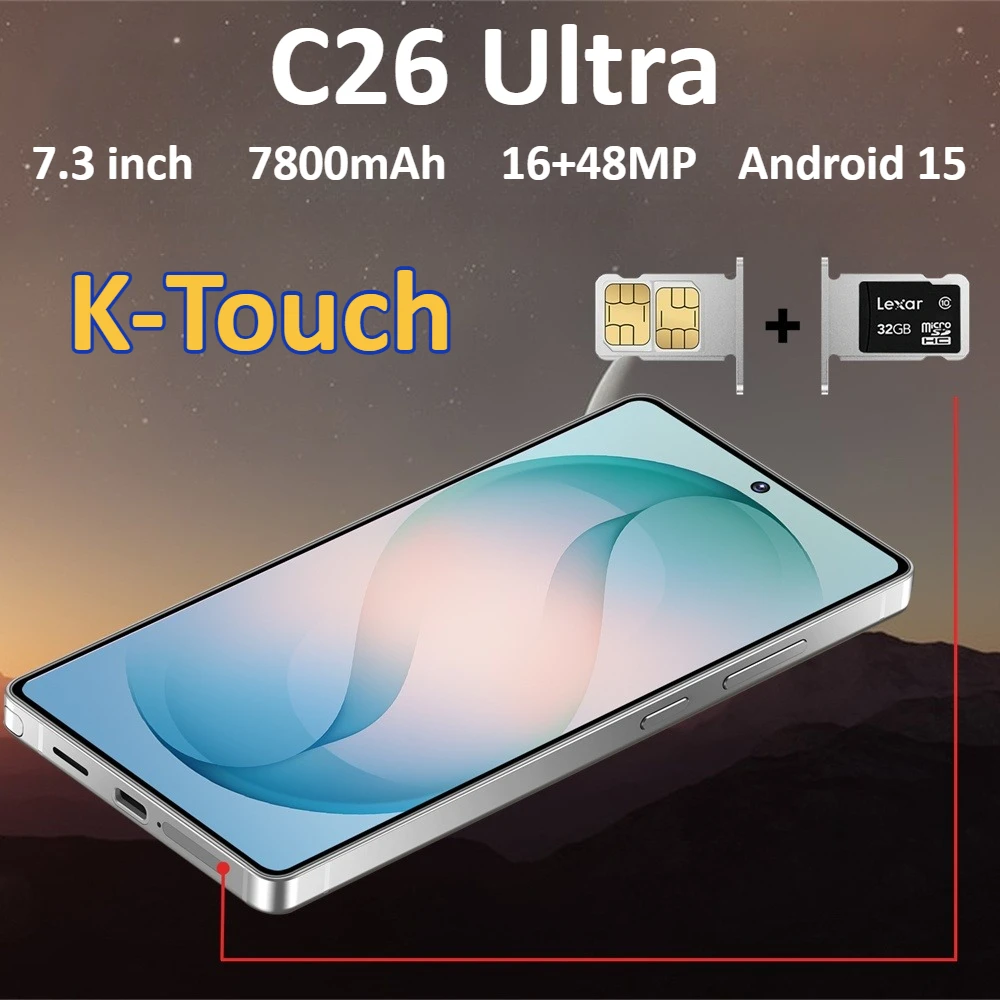 Teléfonos Móviles K-Touch C26 Ultra 5G, Smartphone Dual SIM con Android 15, Pantalla de 7.3 Pulgadas, 16+48MP, 22GB+2TB, 7800mAh, Desbloqueo Facial,