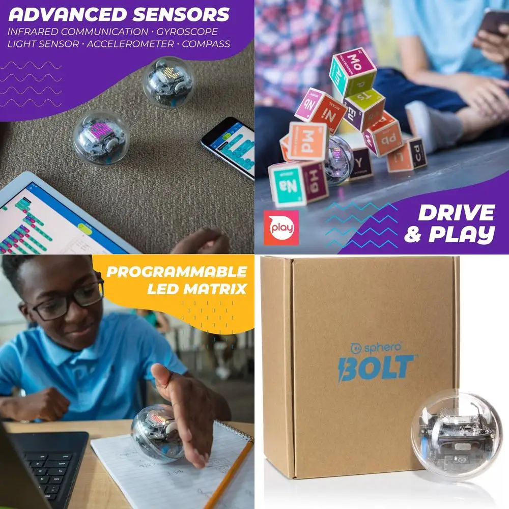 Sphero Bolt: Robot AI i programator dla dzieci od 8 lat - Nauka programowania z rysunkiem, klockami, JS, Python - Sensoryczny, Matryca LED, Wytrzymały i wodoodporny